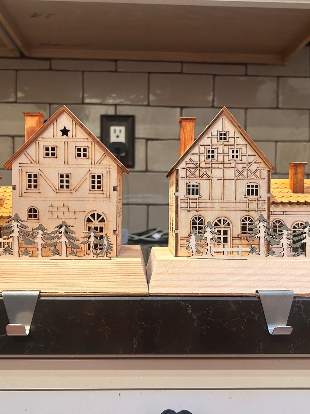 Balsam Hill 🌲 Pair of Laser-Cut Wooden Mini House Décor - Natural Wood